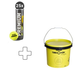 Pelotas De Tenis Tennis-Point 25x Premium Tennisball 4er plus Balleimer rund